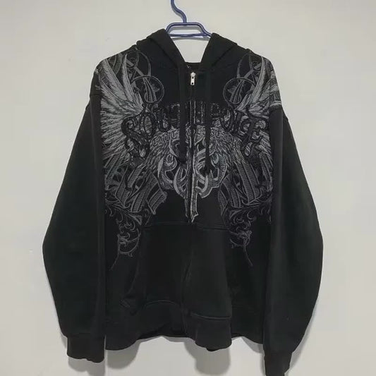 American Y2K-Inspired Oversized Padded Hoodie – Women's Streetwear Hip Hop Zip-Up Sweatshirt, Casual Punk Couple Style Outerwear