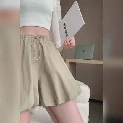 Women's High-Waist Lantern Shorts – Casual Summer Streetwear with Pockets, Relaxed Fit for Students, Youth, and Everyday Wear