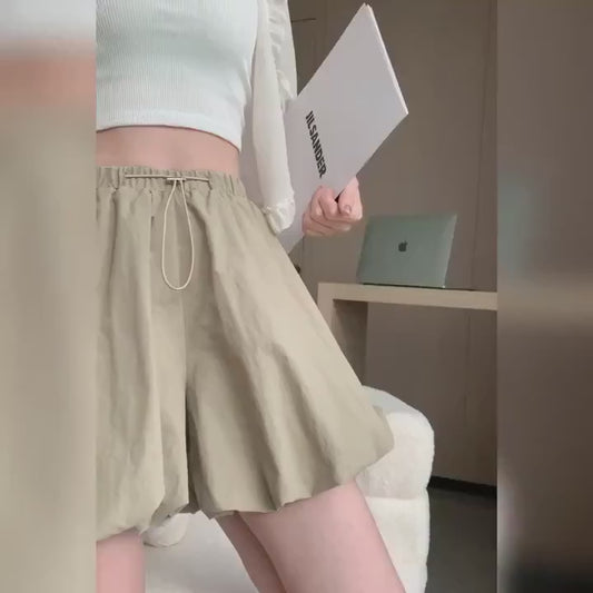Women's High-Waist Lantern Shorts – Casual Summer Streetwear with Pockets, Relaxed Fit for Students, Youth, and Everyday Wear
