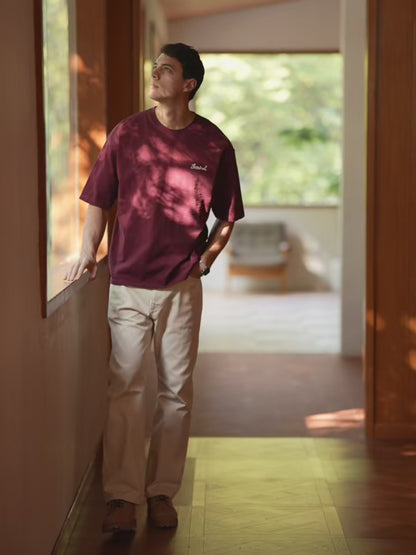 SIMWOOD 2025 Summer Oversized Heavyweight 300gsm Slub Cotton T-Shirt for Men with Letter Embroidery
